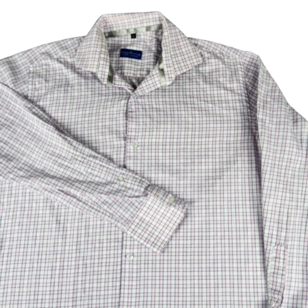 Granger Owings Dress Shirt Mens Small Pink Check Cotton Classic Long Sleeve